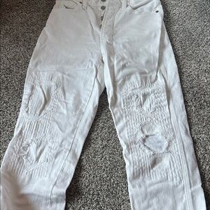 Sale — Lucky Brand White Distressed Mom Jeans, 27